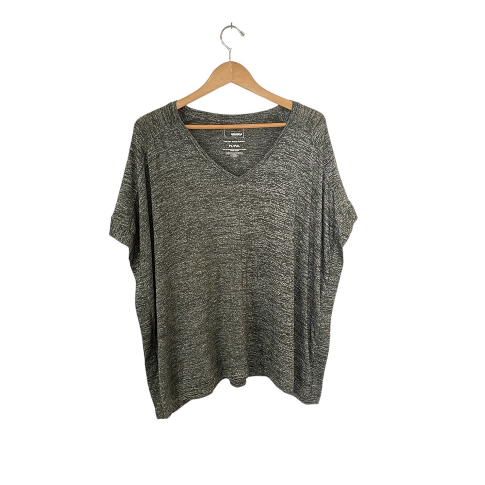 SONOMA Women's Gray Marled V-Neck Soft Touch Poncho Dolman Top Petite LP/XLP